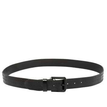 Pre Owned Emporio Armani Black Embossed Logo Leather Douglas Classic Belt 105CM