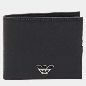 Pre Owned Emporio Armani Black Saffiano Leather Gift Set Twin Wallet