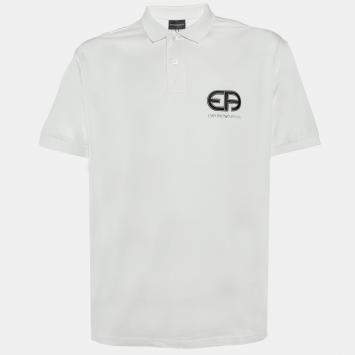 مملوكة �مسبقًا Emporio Armani White Jersey Logo Embroidered Polo T-Shirt 3XL
