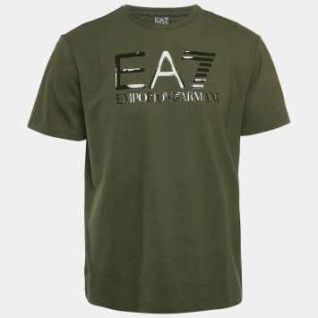 Emporio Armani Dark Green Logo Print Cotton Crew Neck T-Shirt M