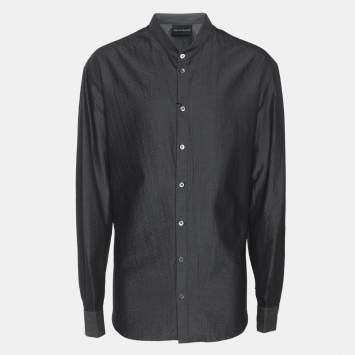 Pre Owned Emporio Armani Grey Textured Cotton Button Front Shirt XL