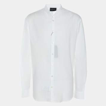 Pre Owned Emporio Armani White Textured Cotton Button Front Shirt L