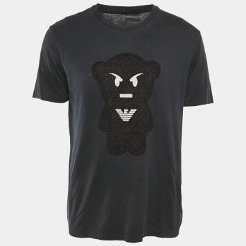 Pre Owned Emporio Armani Navy Blue Patch Detail Cotton Crew Neck T-Shirt XL