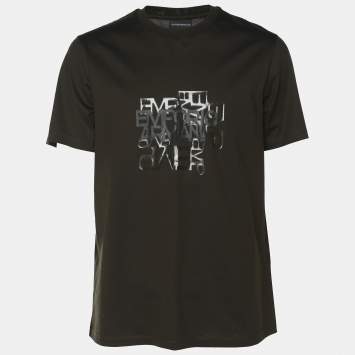 Pre Owned Emporio Armani Dark Olive Green Jersey Logo Print T-Shirt L