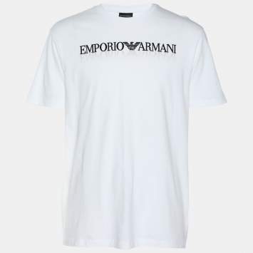 Emporio Armani White Cotton Logo Crew Neck T-Shirt L