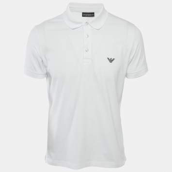 Pre Owned Emporio Armani Swimwear White Logo Embroidery Cotton Pique Polo T-Shirt M
