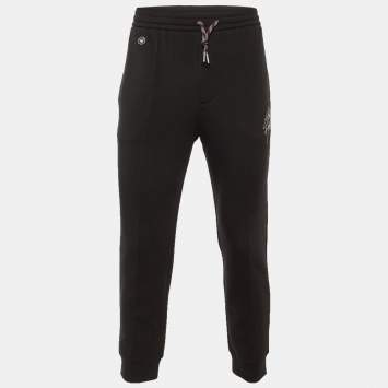 مملوكة مسبقًا Emporio Armani Black Jersey Logo Embroidered Jogger Pants M
