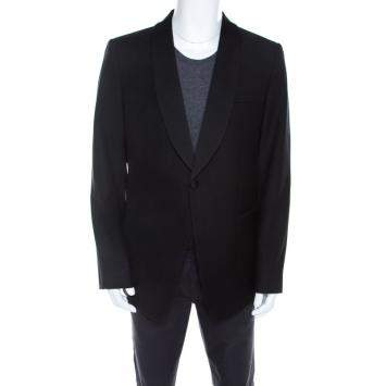 Pre Owned Emporio Armani Black Wool Satin Shawl Lapel Tuxedo Blazer 4XL
