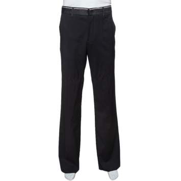 Pre Owned Emporio Armani Black Wool & Denim Waist Trim Trousers XL