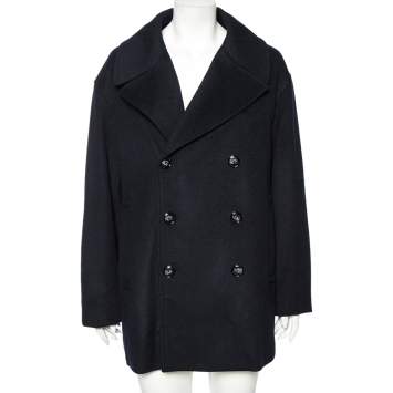 Pre Owned Emporio Armani Navy Blue Cashmere Double Breasted Coat XXXL 