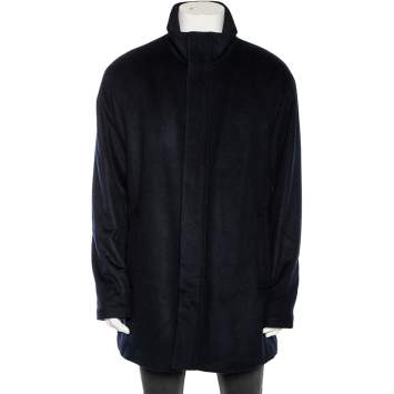 Pre Owned Emporio Armani Navy Blue Cashmere Single Breasted Coat XXXL 