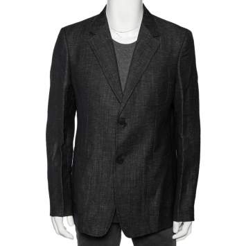 Pre Owned Emporio Armani Charcoal Grey Wool & Linen Single Breasted Blazer XXL