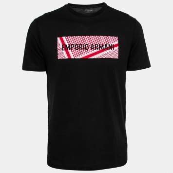 Pre Owned Emporio Armani Black Yashmagh Capsule Logo Print Cotton T-Shirt L