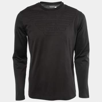 Pre Owned Emporio Armani Black Jersey Knit Logo Long-Sleeve T-Shirt L