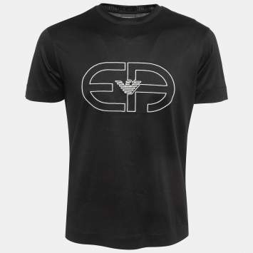 مملوكة مسبقًا Emporio Armani Black Recreate Logo Jersey Crew Neck T-Shirt L