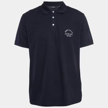 مملوكة مسبقًا Emporio Armani Navy Blue Logo Embroidered Cotton Polo T-Shirt XXXL