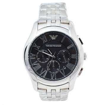 Pre Owned Emporio Armani Black Stainless Steel Classic Chronograph AR1786 Men's Wristwatch 44.50 mm