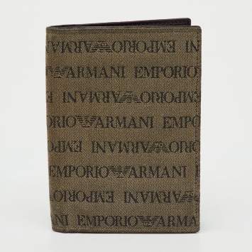 Pre Owned Emporio Armani Brown Canvas Logo Print Passport Holder