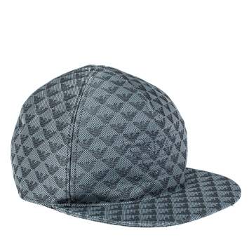 Pre Owned Emporio Armani Light Grey Monogram Pattern Baseball Cap M