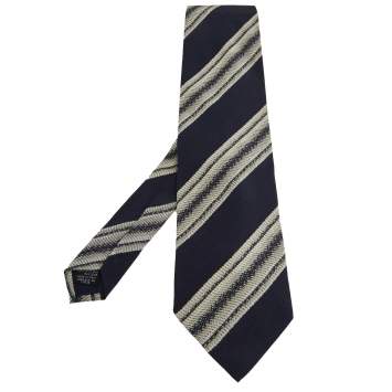 Pre Owned Emporio Armani Vintage Navy Blue Striped Silk Tie