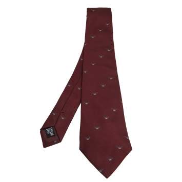 Pre Owned Emporio Armani Red Logo Silk Jacquard Tie