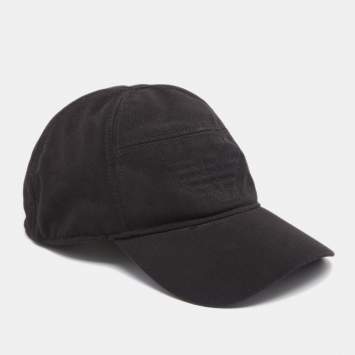 Pre Owned Emprio Armani Black Cady Logo Embroidered Baseball Cap