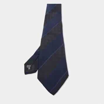 Pre Owned Emporio Armani Navy Blue Diagonal Stripe Silk Tie
