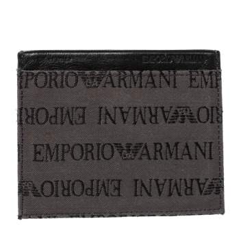 Pre Owned Emporio Armani Grey/Black Leather Card Holder