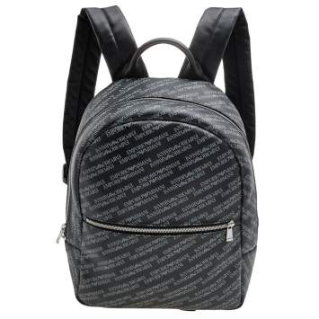 Pre Owned Emporio Armani Black Logo Print Synthetic Leather Backpack