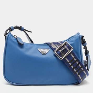Pre Owned Emporio Armani Blue Nylon and Leather Mini Bag