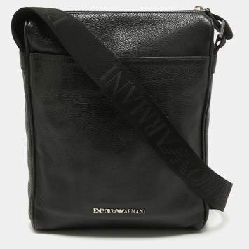 Pre Owned Emporio Armani Black Leather Messenger Bag