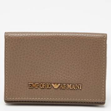 Pre Owned Emporio Armani Beige Leather Card Case