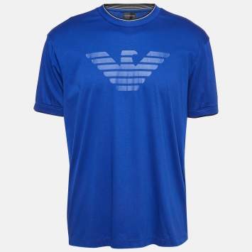 مملوكة مسبقًا Emporio Armani Blue Logo Print Jersey T-Shirt XXL