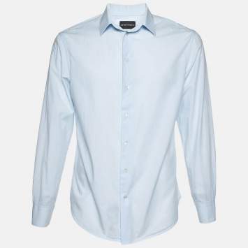 Pre Owned Emporio Armani Blue Patterned Cotton Shirt M