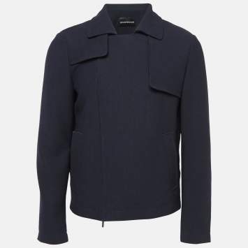 Pre Owned Emporio Armani Navy Blue Gabardine Zip-Up Jacket M