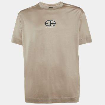 Pre Owned Emporio Armani Brown Jersey Logo Embroidered Crew Neck T-Shirt 3XL