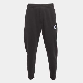 Pre Owned Emporio Armani Black Embroidered Cotton Blend Sweatpants XL