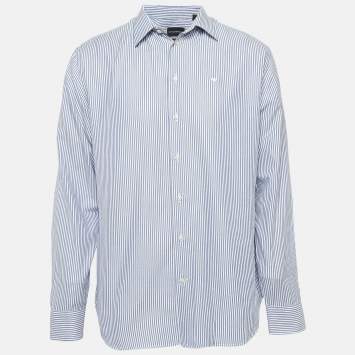 Pre Owned Emporio Armani Blue Pinstripe Cotton Modern Fit Shirt XL