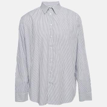 مملوكة مسبقًا Emporio Armani Blue Pinstripe Cotton Modern Fit Shirt XXXL