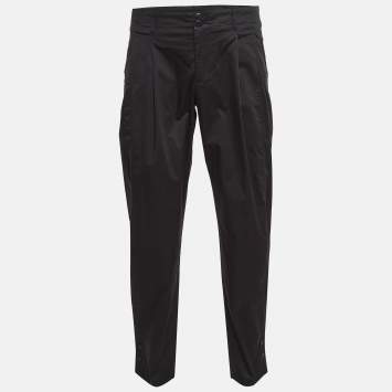 Pre Owned Emporio Armani Black Cotton Pleated Trousers L