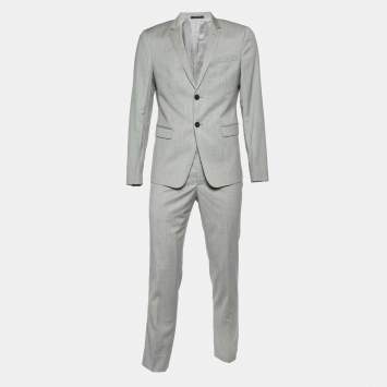 Pre Owned Emporio Armani Grey Virgin Wool David Line Suit M