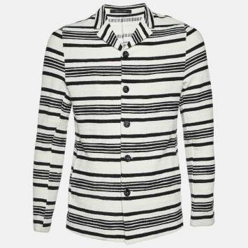 Pre Owned Emporio Armani Monochrome Striped Cotton Button Front Jacket L