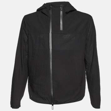 مملوكة مسبقًا Emporio Armani Black Seer Sucker Zip Up Jacket XL