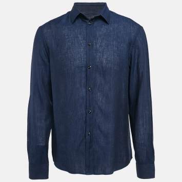 Pre Owned Emporio Armani Blue Linen Long Sleeve Shirt XL