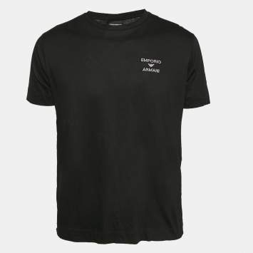 Pre Owned Emporio Armani Black Logo Embroidery Jersey Crew Neck T-Shirt XL