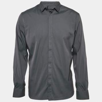 Pre Owned Emporio Armani Grey Stretch Cotton Long Sleeve Shirt XXXL