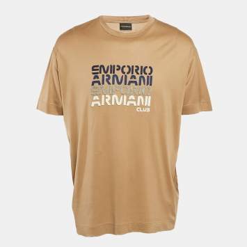 Pre Owned Emporio Armani Beige Logo Applique Cotton T-Shirt XXL