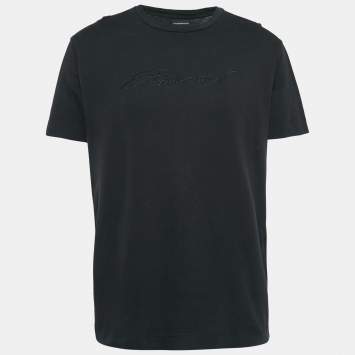 Pre Owned Emporio Armani Black Logo Embroidered Cotton Crew Neck T-Shirt XXL