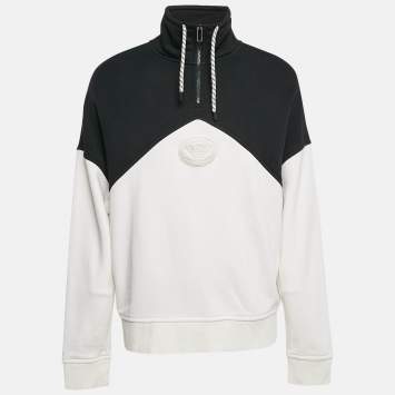 Pre Owned Emporio Armani  Black/White Logo Applique Cotton Sweatshirt L