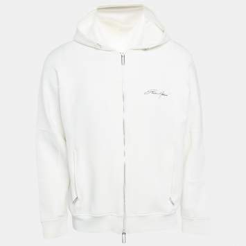 Pre Owned Emporio Armani White Neoprene Zip-Up Hoodie M